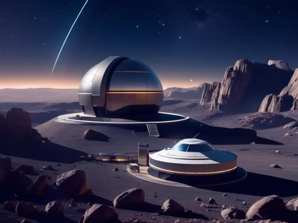 Observatorio espacial futurista con telescopios avanzados y científicos monitoreando asteroides Centauros