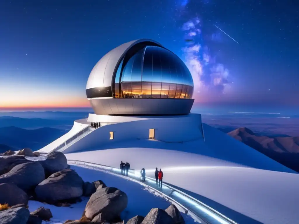 Observatorio espacial, majestuosa montaña, ciencia y tecnología avanzada, predecir movimientos asteroides