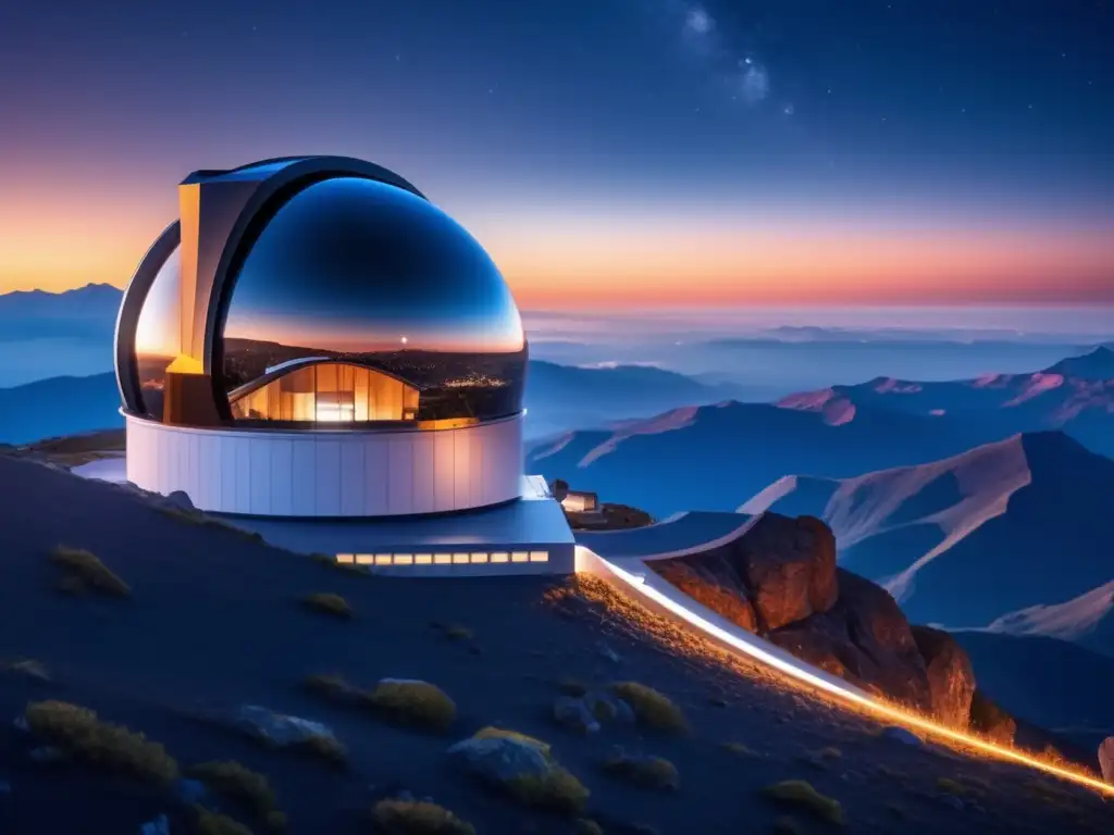 Observatorio espacial en montaña con telescopio Det