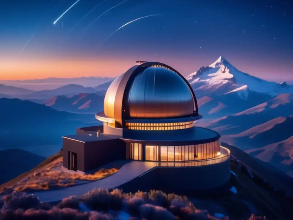 Observatorio futurista en la cima de una montaña