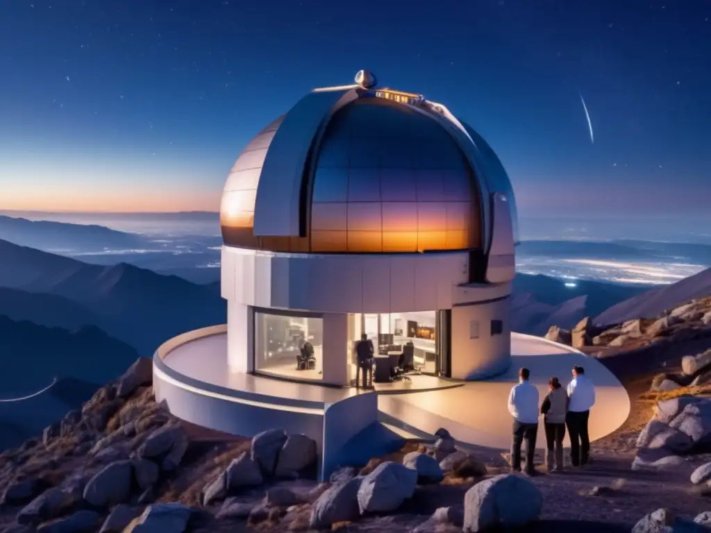 Observatorio futurista con tecnología avanzada y científicos monitoreando - Alerta temprana asteroides peligrosos