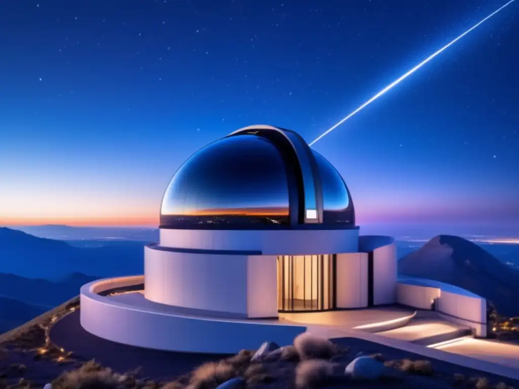 Observatorio futurista en la montaña, con telescopios avanzados y un cielo estrellado