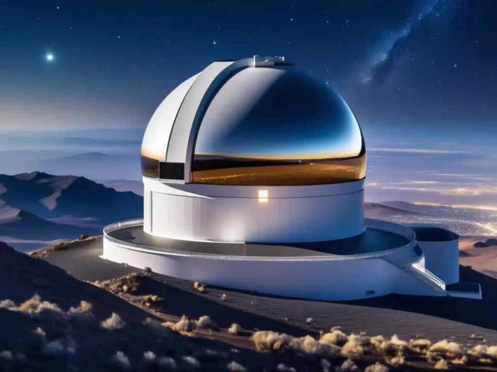 Observatorio espacial moderno en la cima de una montaña Observatorio moderno en la montaña detecta asteroides (Detección de asteroides con telescopios)