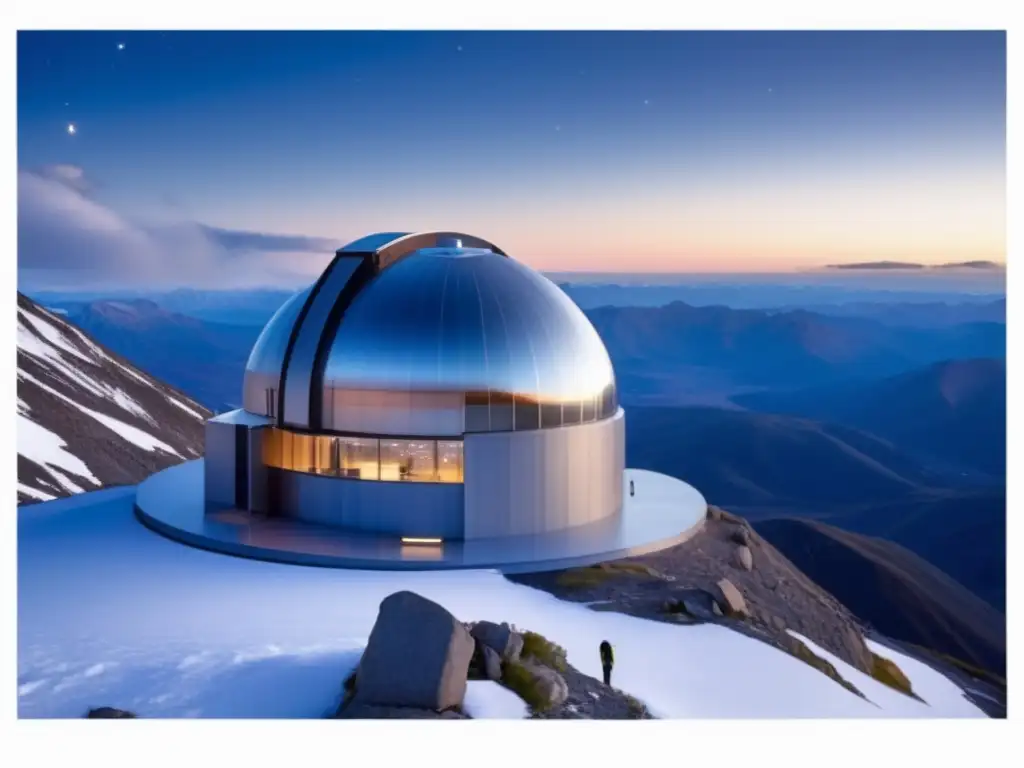 Observatorio moderno en montaña, científicos observan el cielo con telescopios, avance tecnológico, peligro asteroides sistema solar