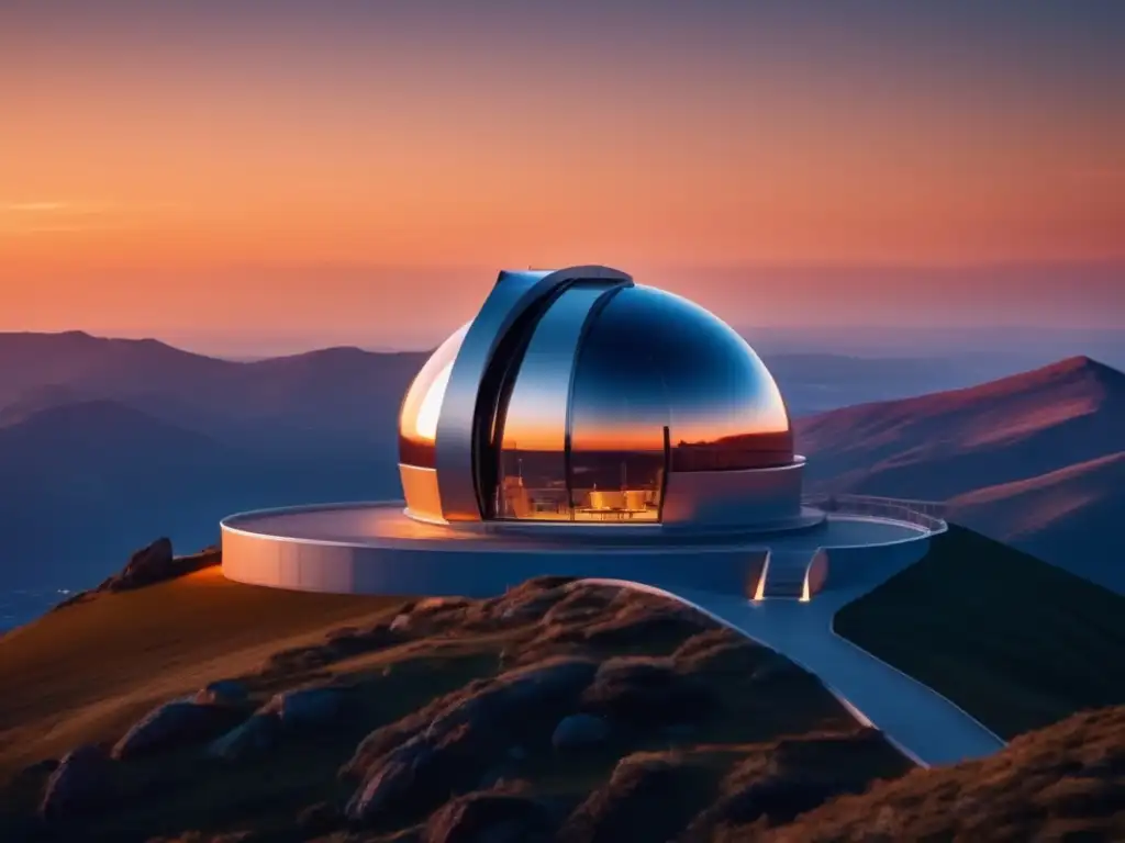 Observatorio moderno en la cima de una montaña, capturando asteroides