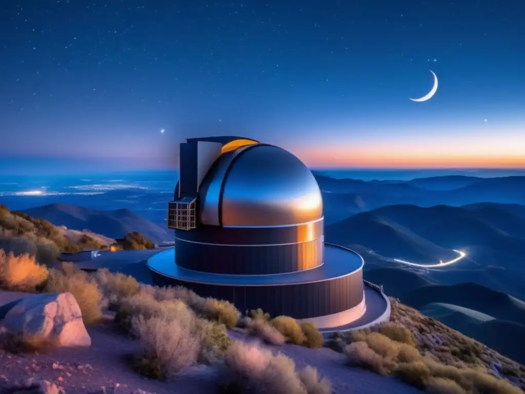 Observatorio montañoso con telescopio avanzado y hermoso cielo estrellado