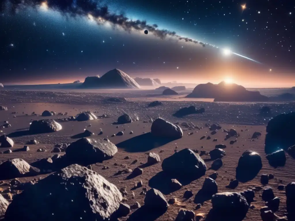 Oportunidad inversión asteroides metales preciosos: Exuberante campo asteroidal espacial con metales preciosos