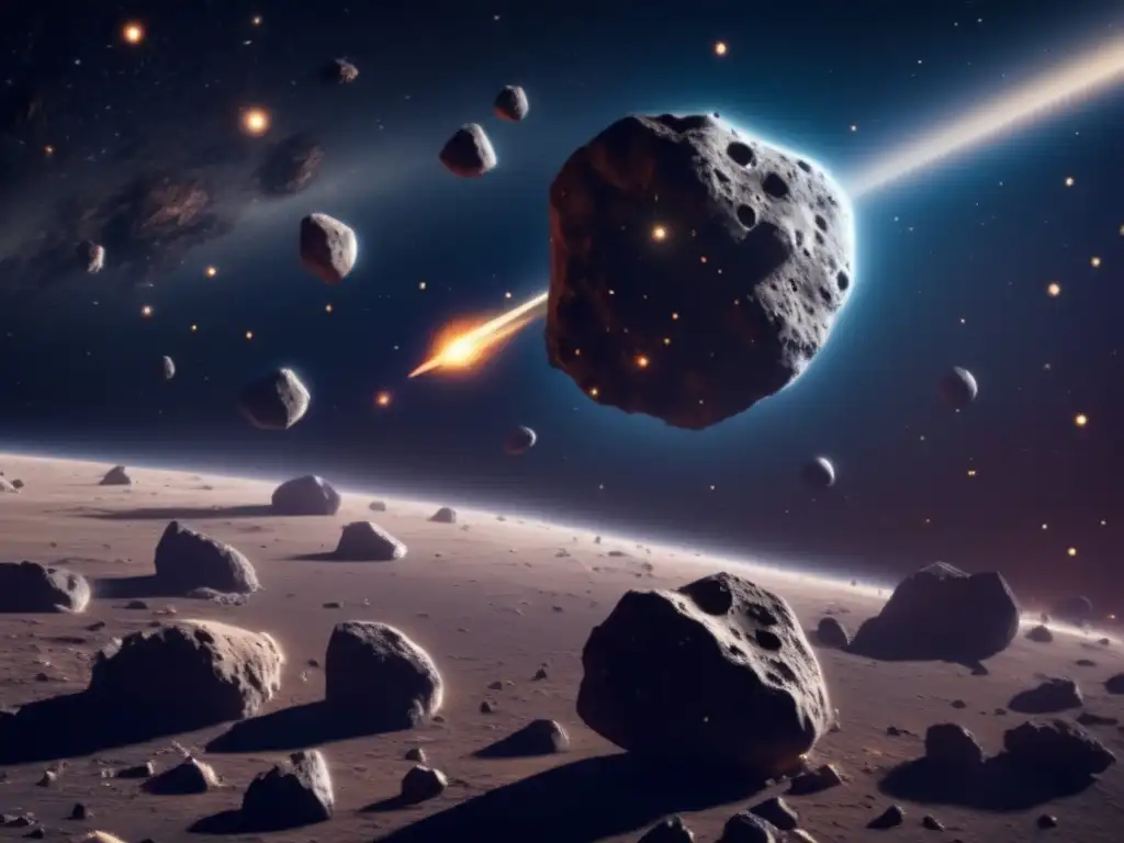 Órbita de lunas asteroides, detalle ultra 8k