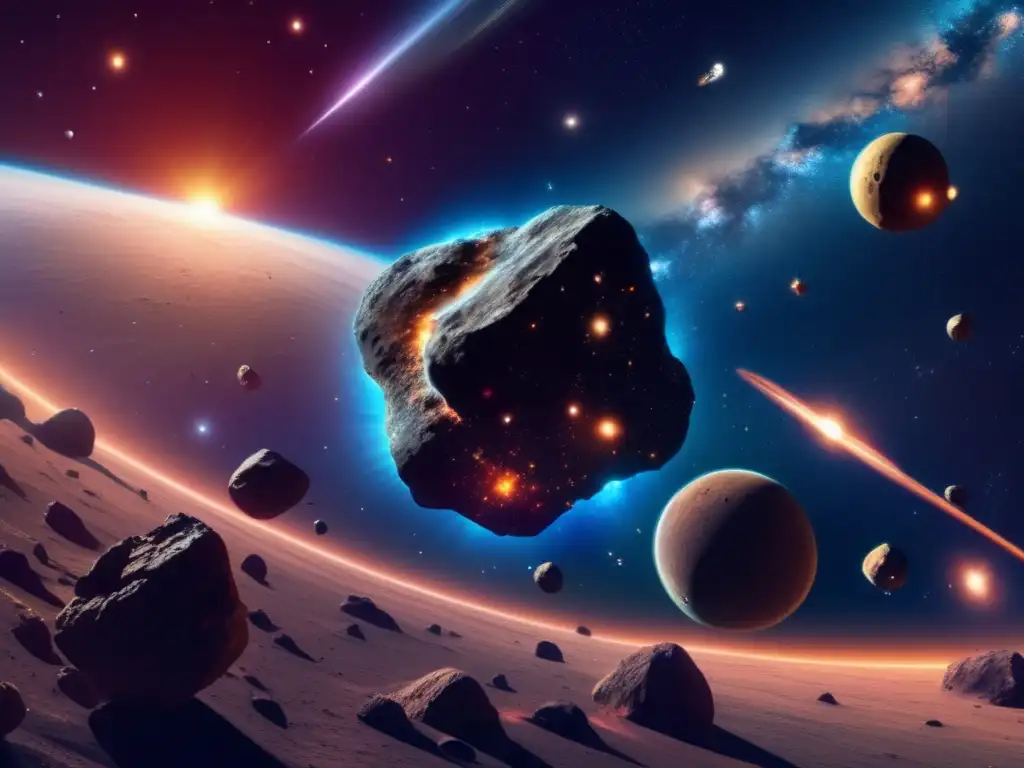 Órbitas asteroides cercanos a la Tierra: espectacular imagen 8k muestra danza celeste de NEAs, estrellas y nebulosas en el espacio profundo