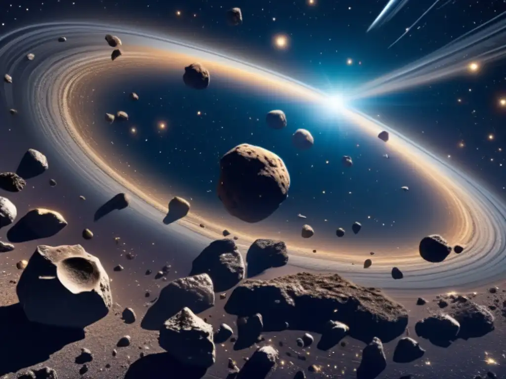 Origen de asteroides metálicos en el espacio: fascinante imagen de un cinturón de asteroides reflejando la luz estelar