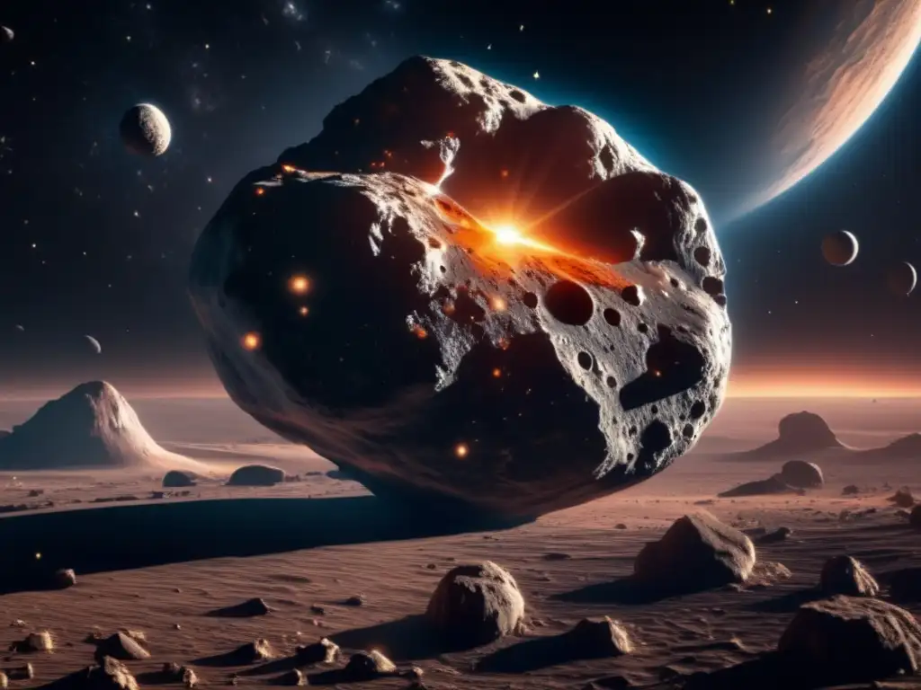Impresionante asteroide en el espacio Orígenes del sistema solar revelados: Imagen 8k impresionante de un asteroide masivo en el espacio, repleto de cráteres y formaciones rocosas