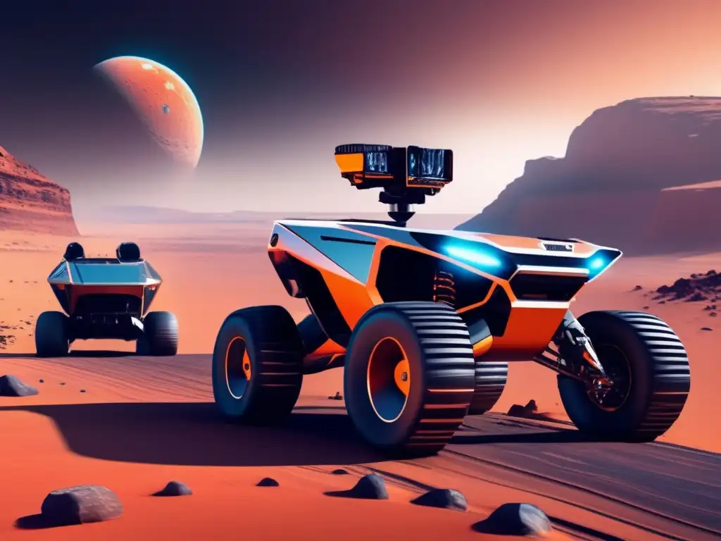 Rover autónomo explorando paisaje alienígena: Exploración espacial con vehículos autónomos