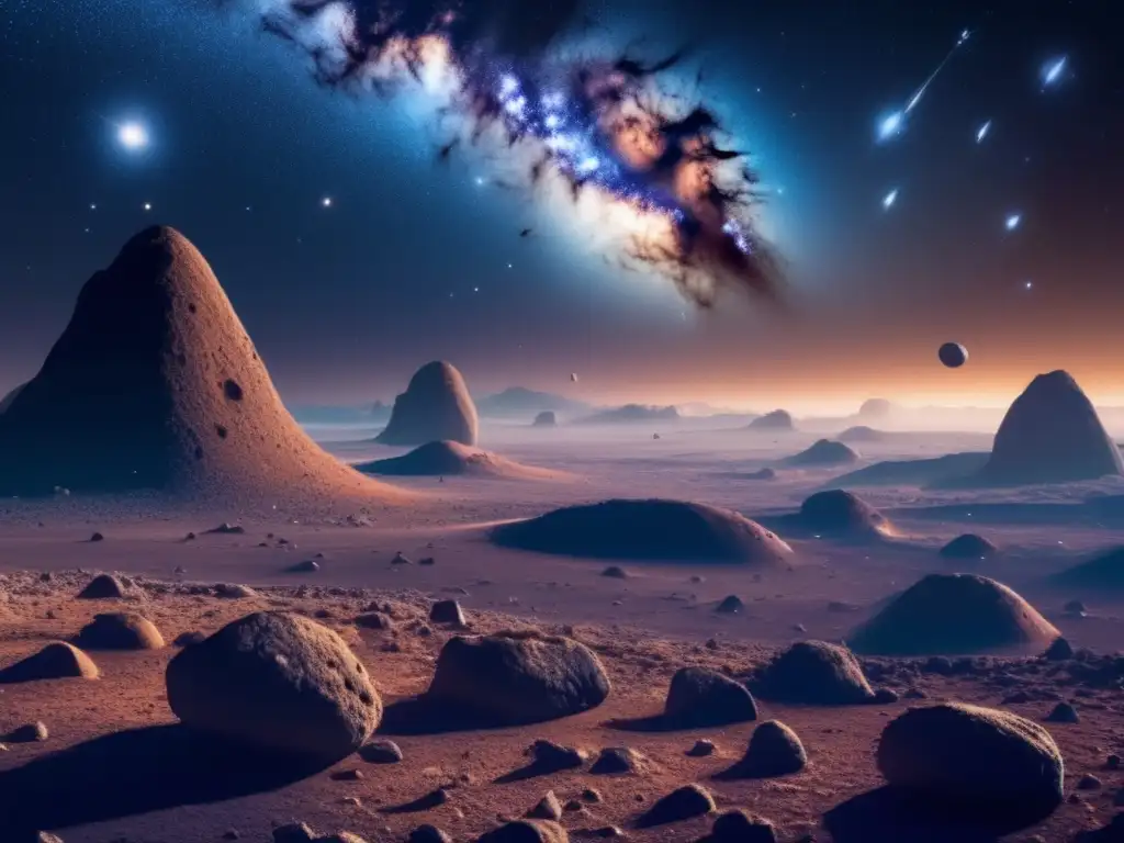 Paisaje cósmico con asteroides en el universo