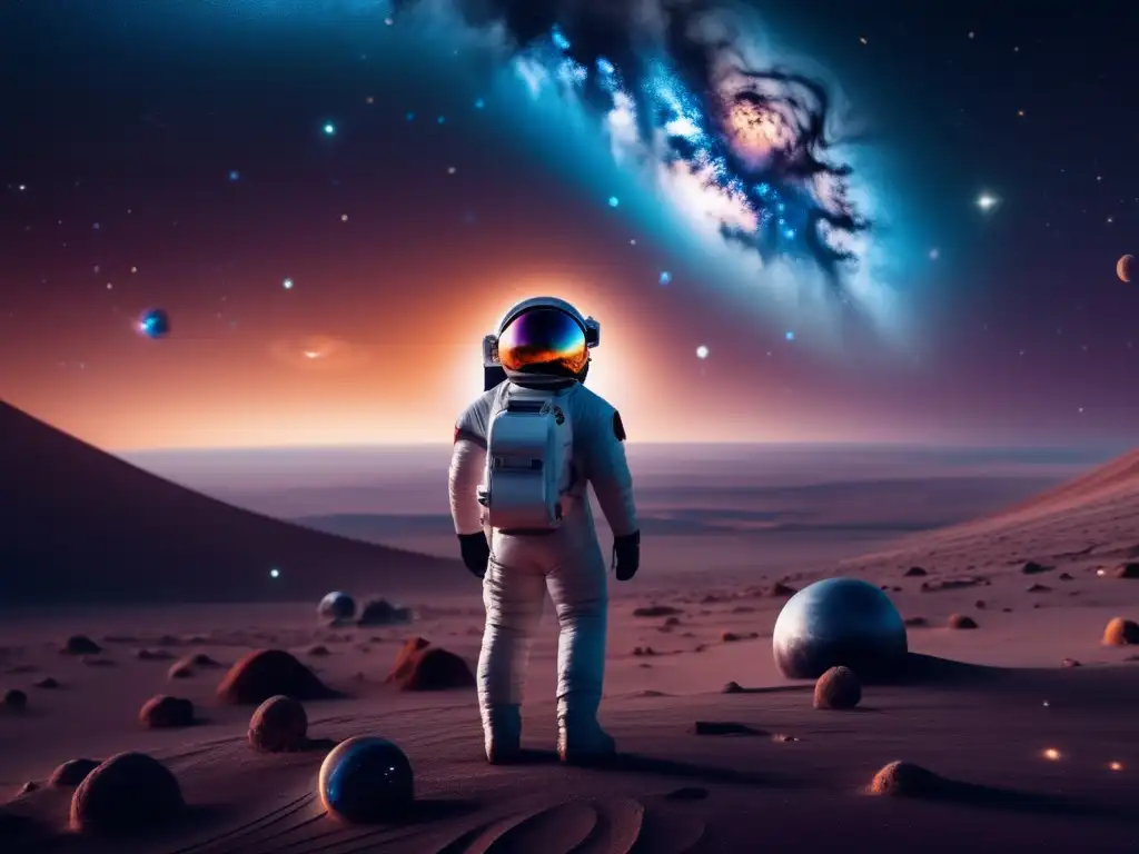 Paisaje cósmico 8k: astronauta flotando en el espacio, galaxias, nebulosas, estrellas
