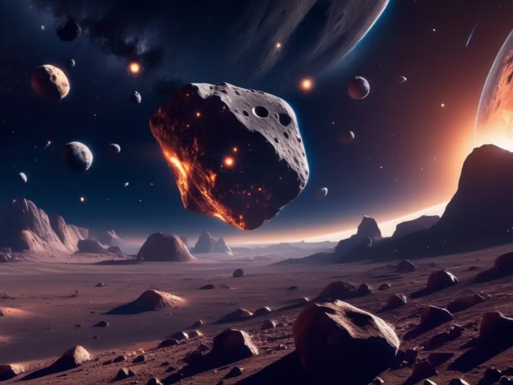 Paisaje cósmico fascinante de asteroides en 8k: Automatización comercialización espacio IA