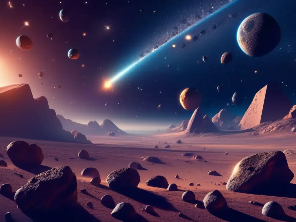 Paisaje cósmico con múltiples asteroides revela origen del universo