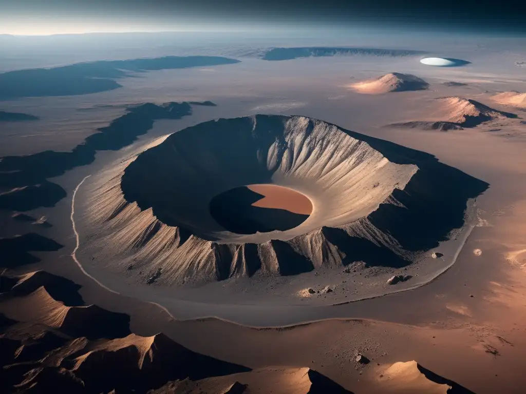 Paisaje desolado con gran cráter: consecuencias de asteroides