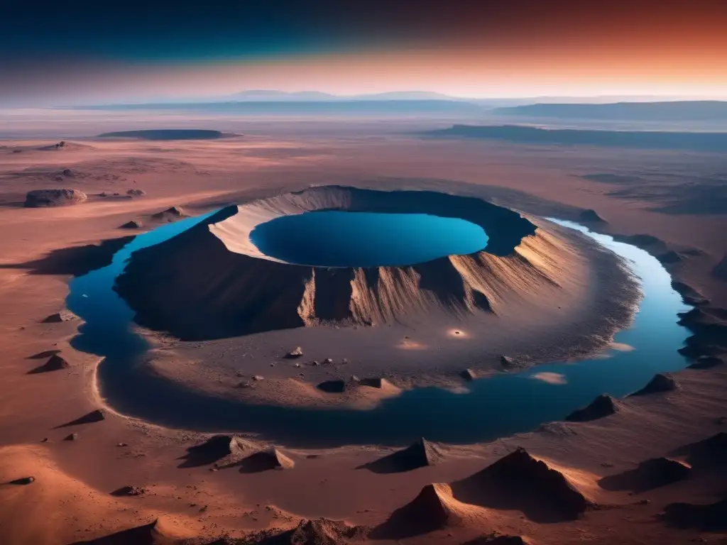 Paisaje desolado con grandes cráteres causados por asteroides