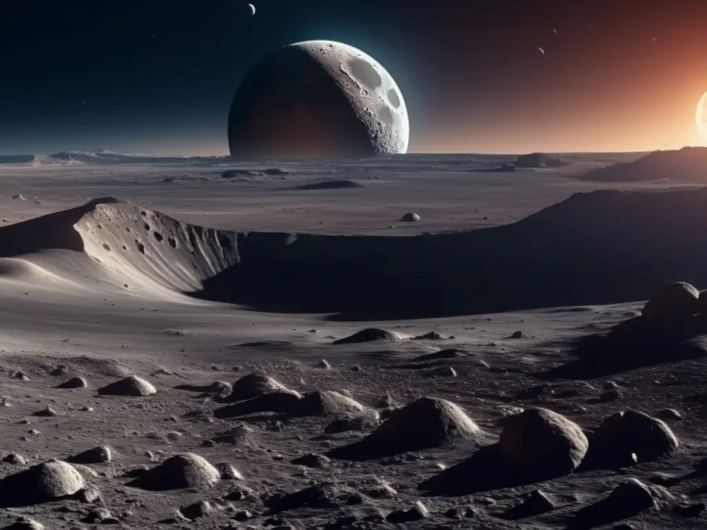 Paisaje lunar con asteroide incrustado: Exploración de asteroides lunares