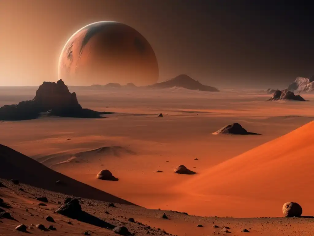 Paisaje marciano con asteroide S: belleza árida y enigmática (110 caracteres)