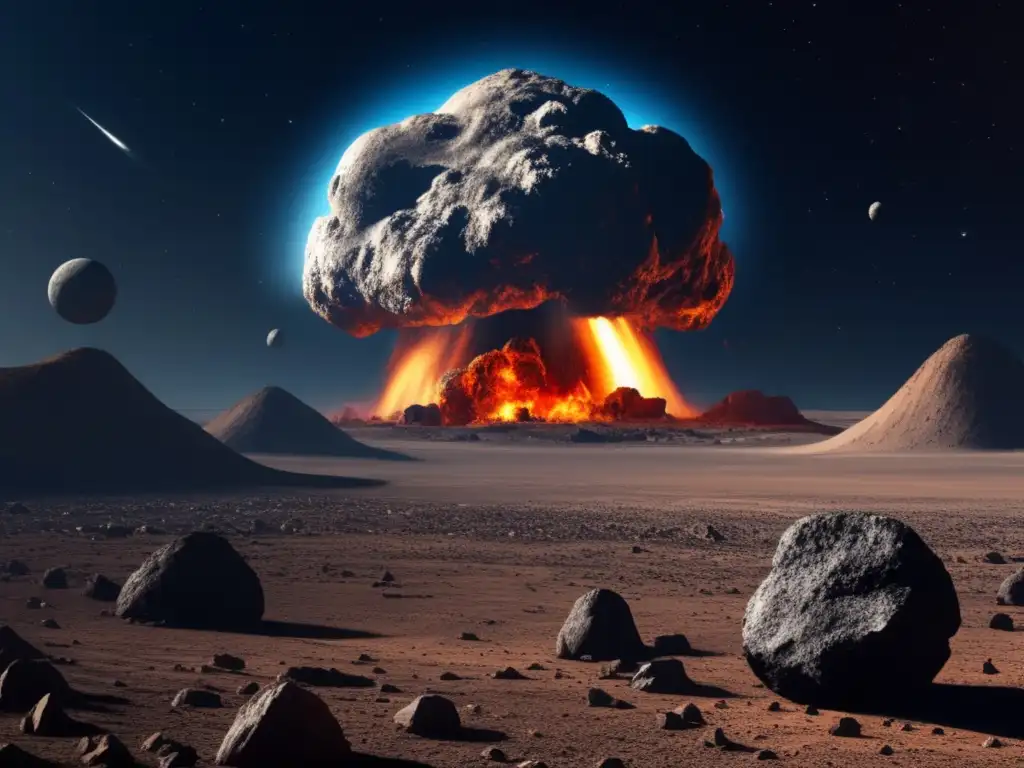 Paisaje oscurecido por un asteroide masivo, simulando impacto y efectos climáticos