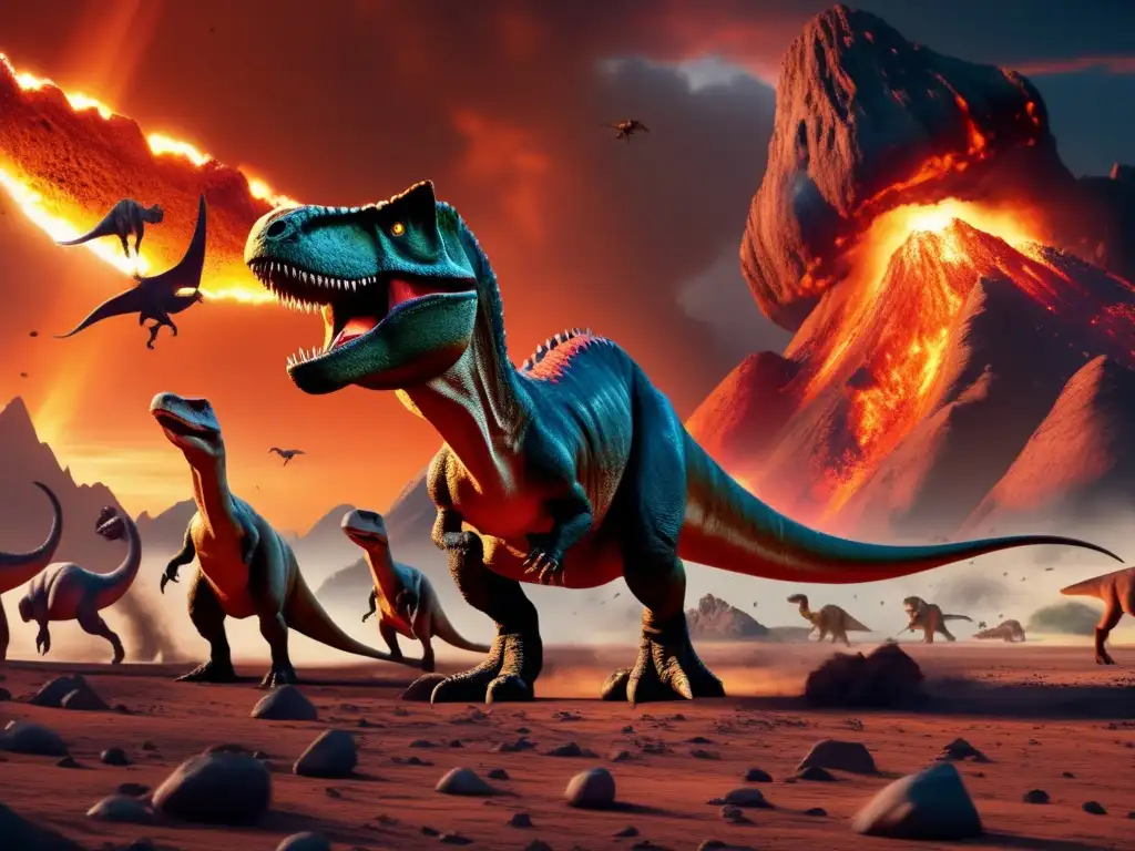 Paisaje prehistórico con dinosaurios y asteroides: Exploración de asteroides y extinción de dinosaurios