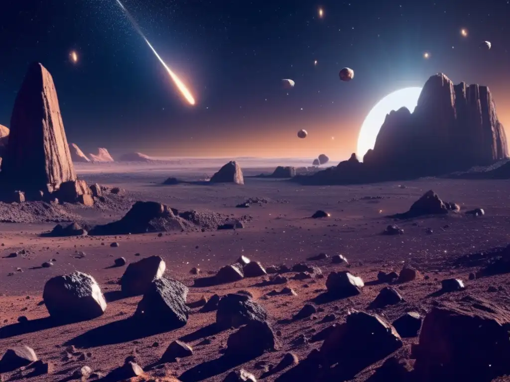Panorama de campo de asteroides desolado