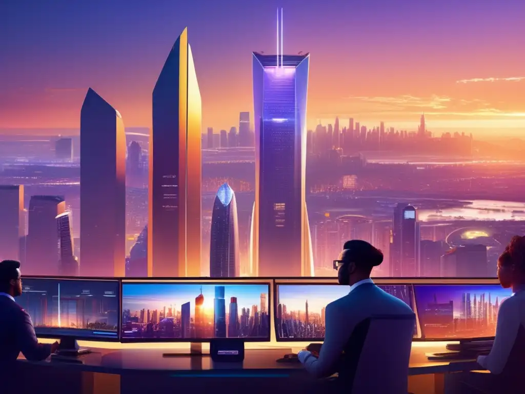 Panorama ciudad con rascacielos futuristas
