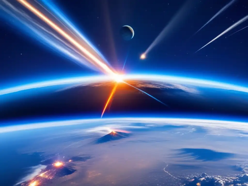 Panorama espacio con meteorito: Estrategias defensa planetaria asteroides