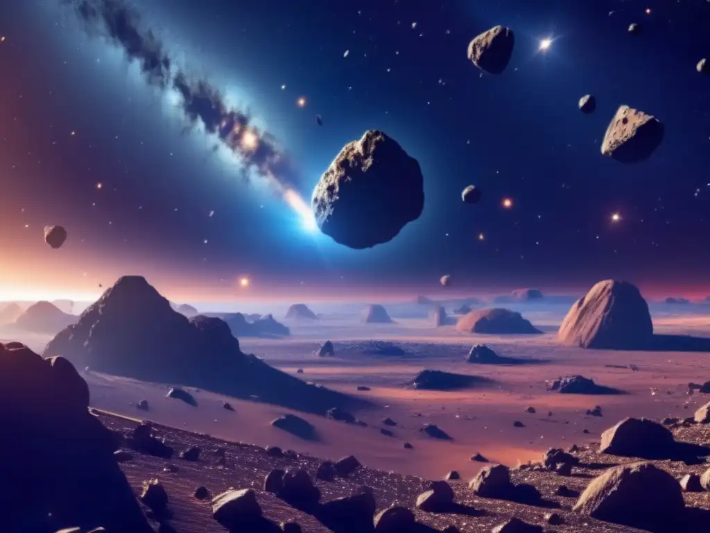 Panorama impresionante de un campo de asteroides, resalta protección contra impactos de asteroides