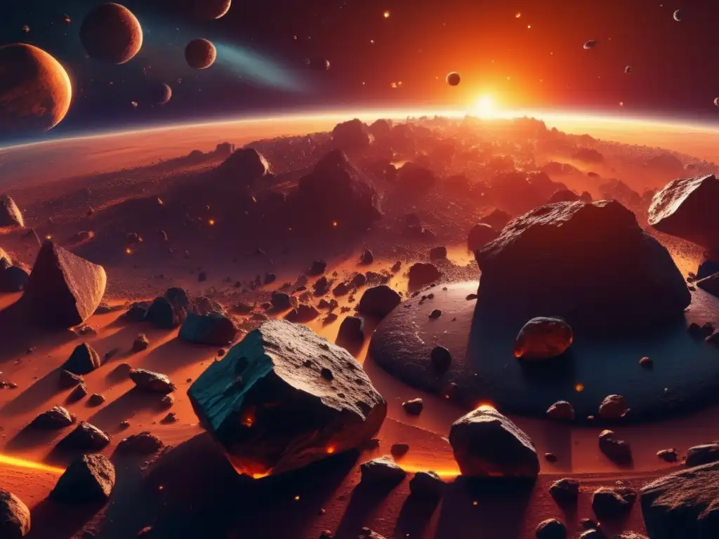 Panorama de la Tierra rodeada de asteroides en cascada, reflejando la fragilidad del planeta frente a la amenaza cósmica