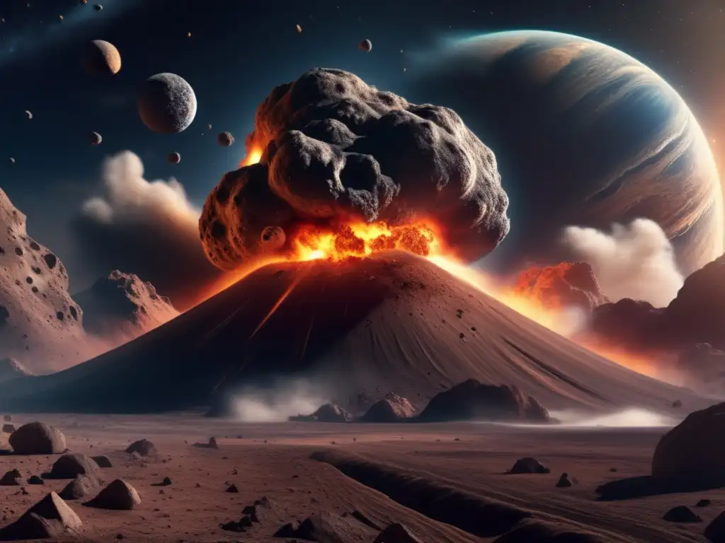 Peligro asteroides y consecuencias: imagen impactante de un asteroide masivo acercándose a la Tierra con explosiones y devastación