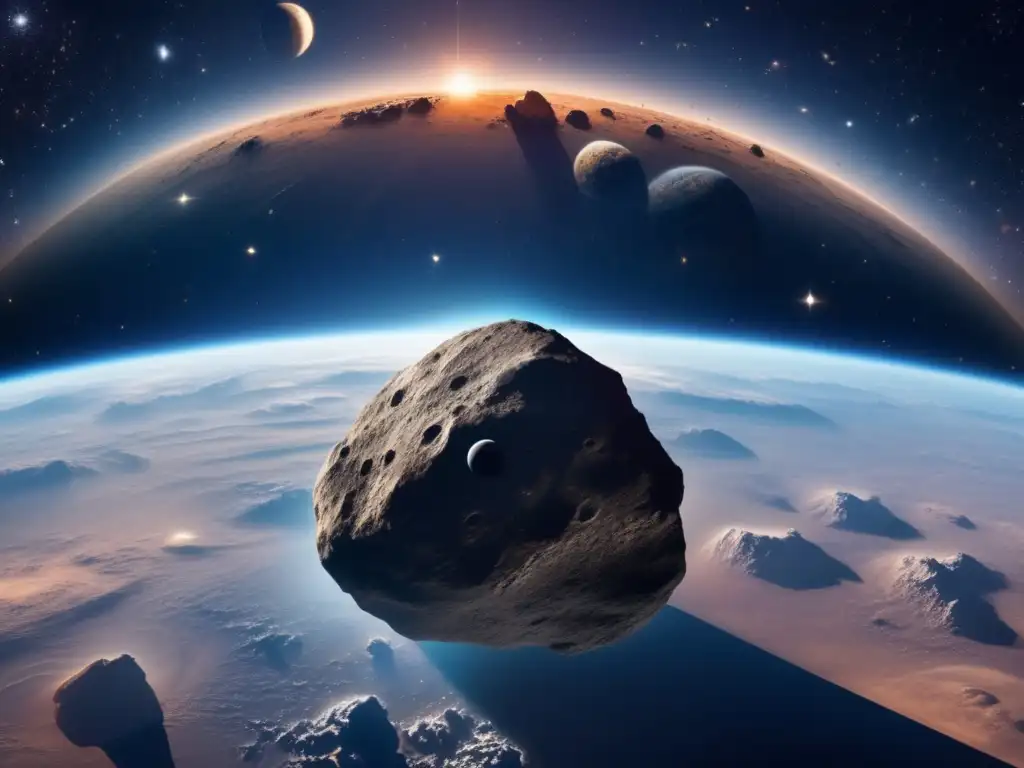 Un peligroso asteroide se acerca a la Tierra en el vasto espacio, destacando la urgencia de proteger nuestro planeta