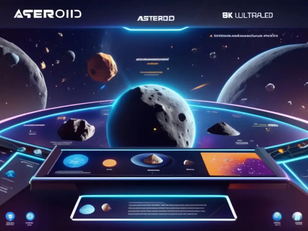 Plataformas educativas interactivas con asteroides en un entorno espacial