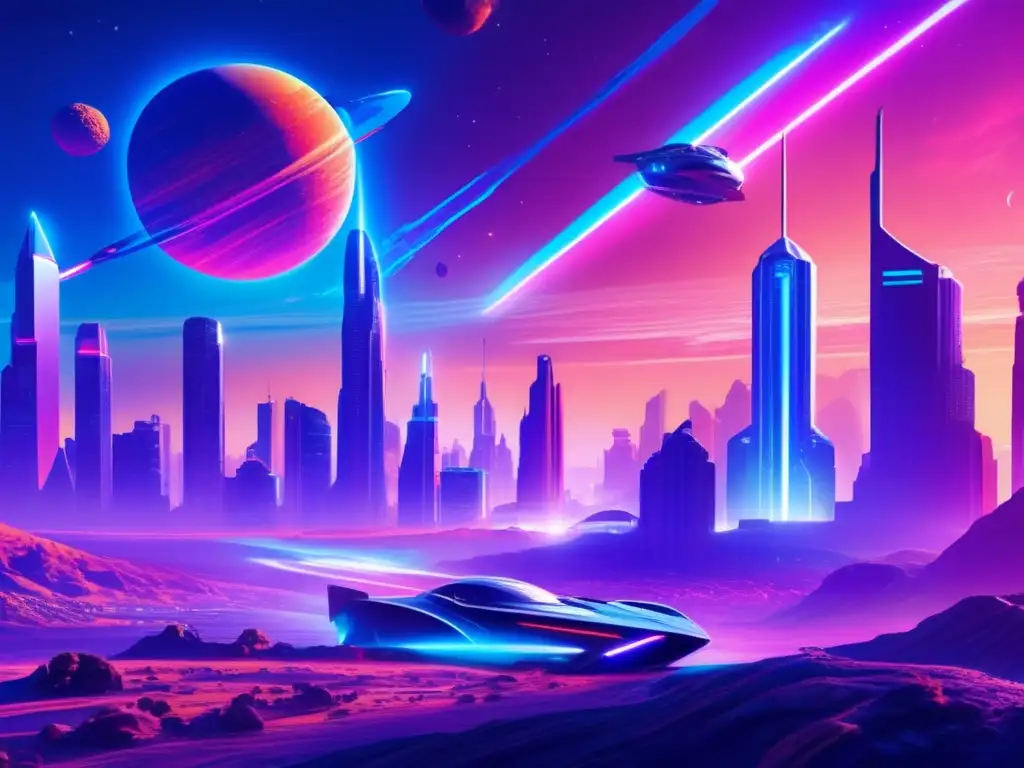 Portada de novela espacial con asteroides y una ciudad futurista vibrante