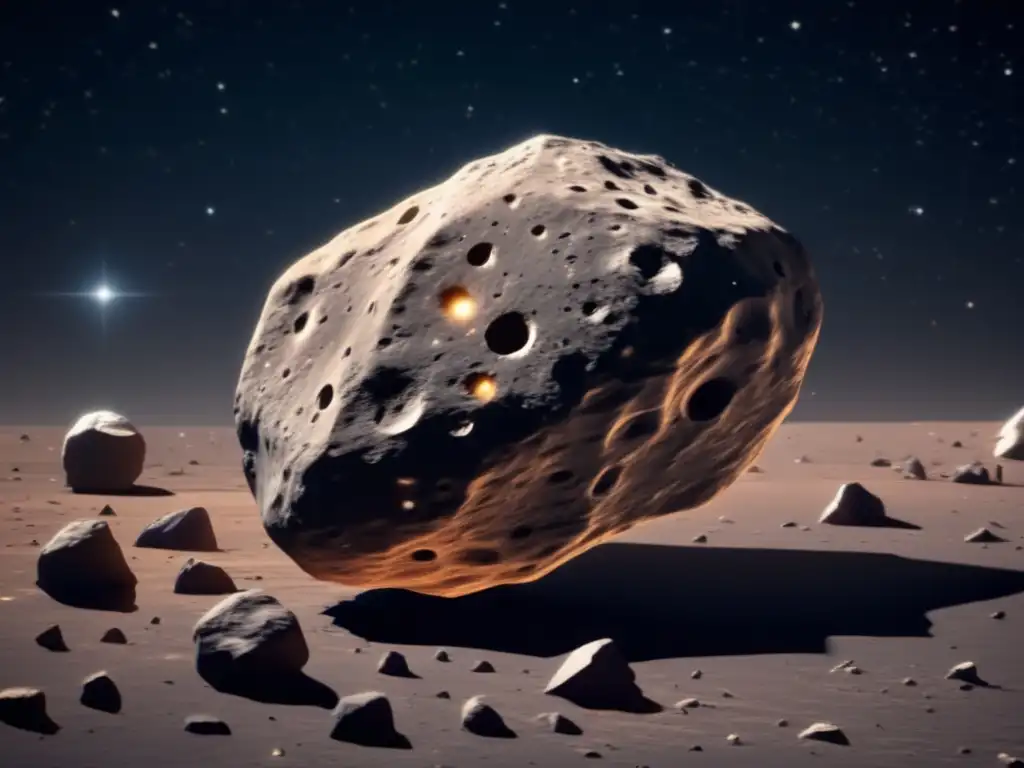 Asteroide 8K en el espacio: detalle y forma Posibilidad de vida en asteroides pequeños: imagen 8K de un asteroide en el espacio, con forma irregular y detalles sorprendentes