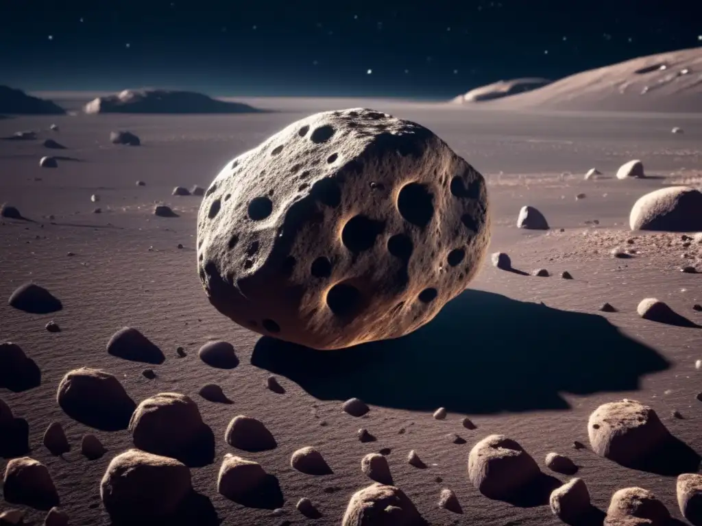 Posibilidad de vida en asteroides pequeños: Un asteroide rugoso y lleno de rocas con microorganismos coloridos
