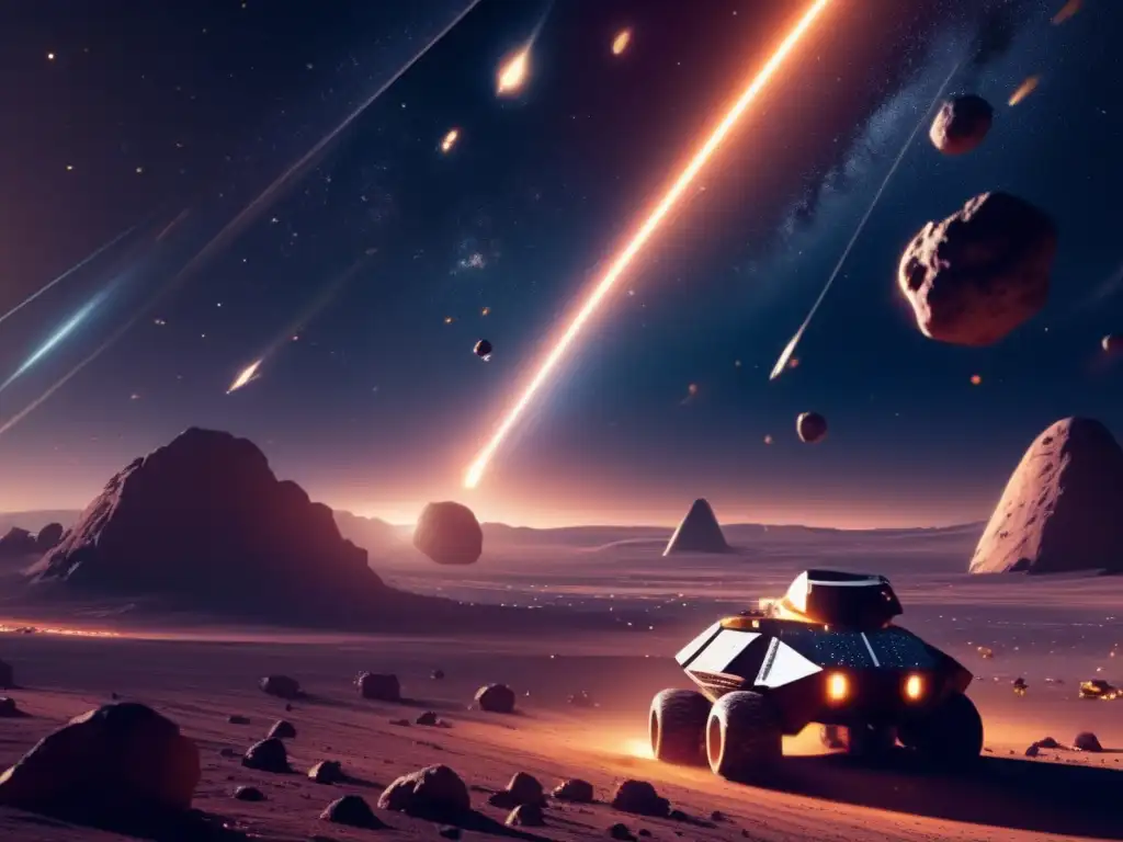 Potencial minero asteroides menores: imagen impresionante del espacio con asteroides, nave minera y detalles precisos