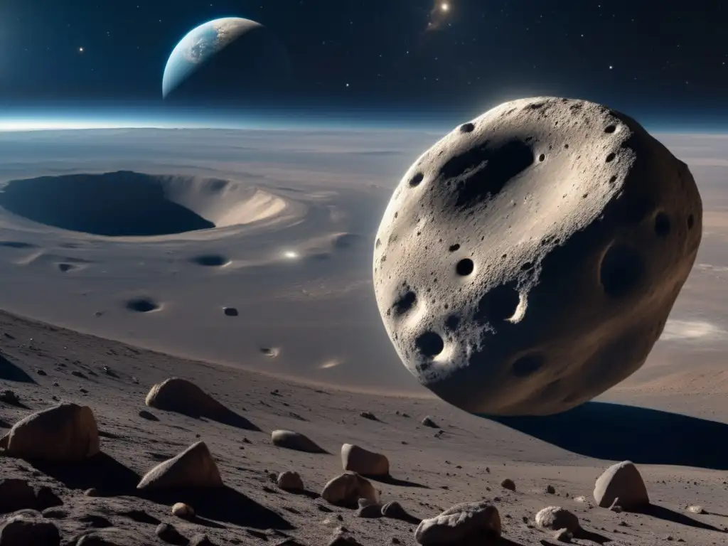 Preparativos para encuentro cercano con Apophis: imagen 8k detallada del asteroide y la Tierra en el fondo