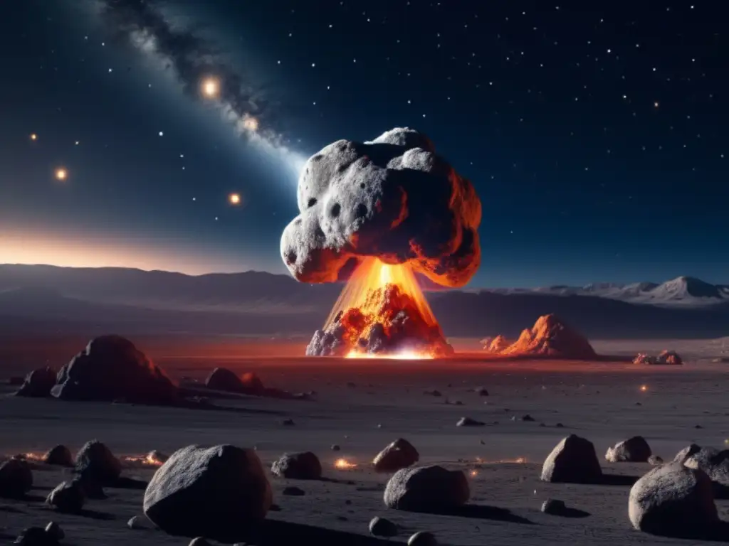 Probabilidad impacto asteroide tierra - Escena nocturna con asteroide masivo y detalles impresionantes