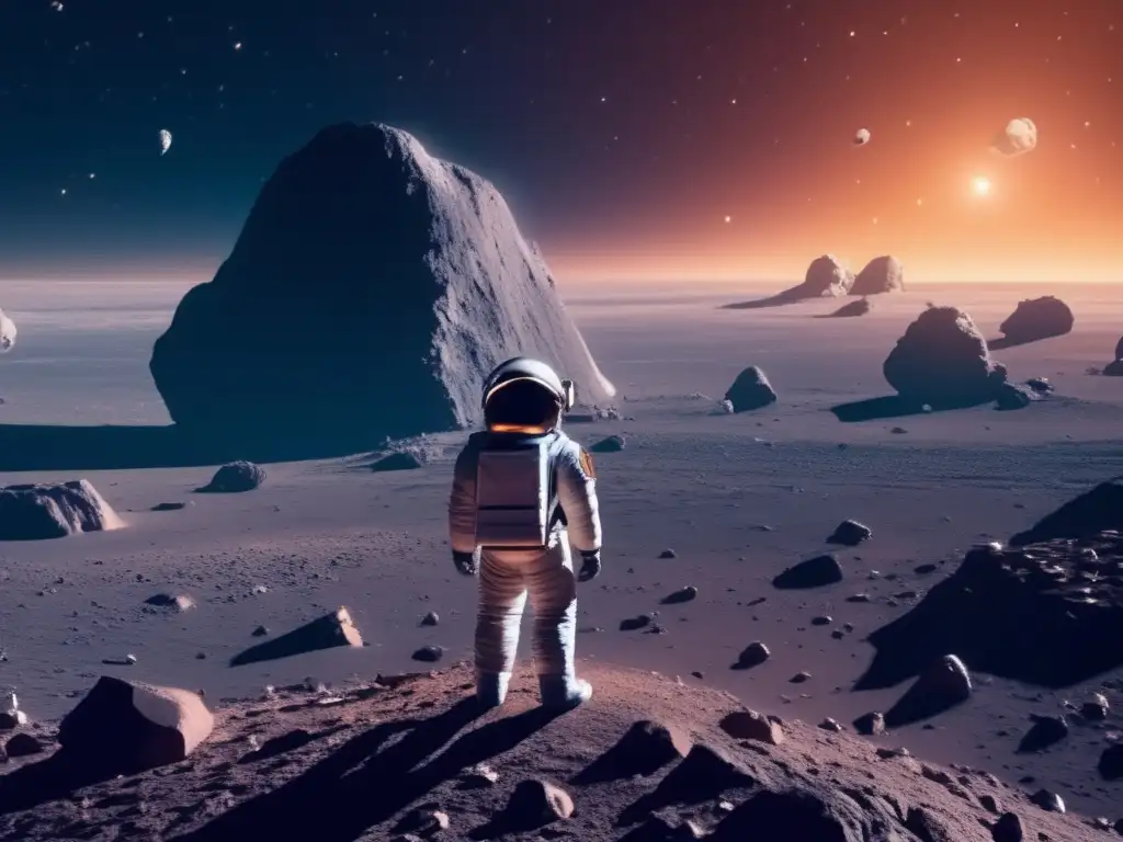 Exploración ética de propiedad de asteroides: astronauta fascinado en el espacio infinito
