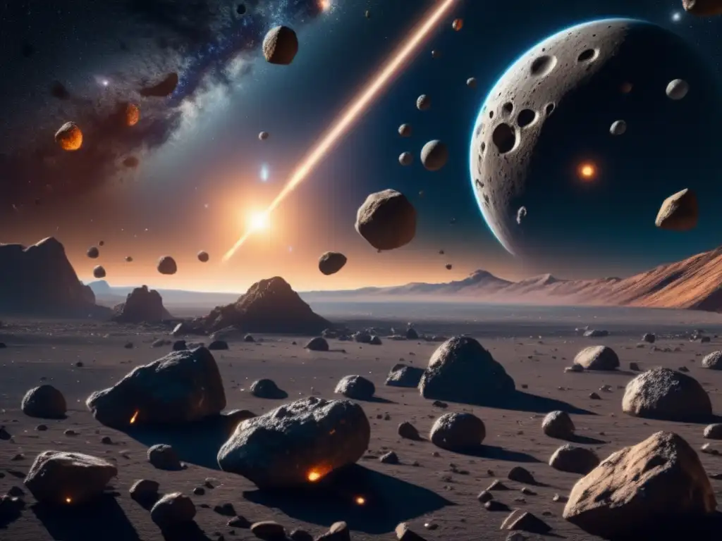 Exploración ética de propiedad de asteroides en impresionante imagen 8k de espacio con campo de asteroides cautivador