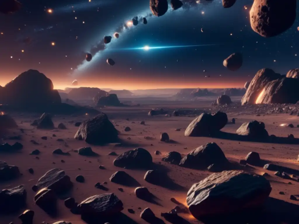 Propiedad de asteroides y poderío económico en escena espacial futurista