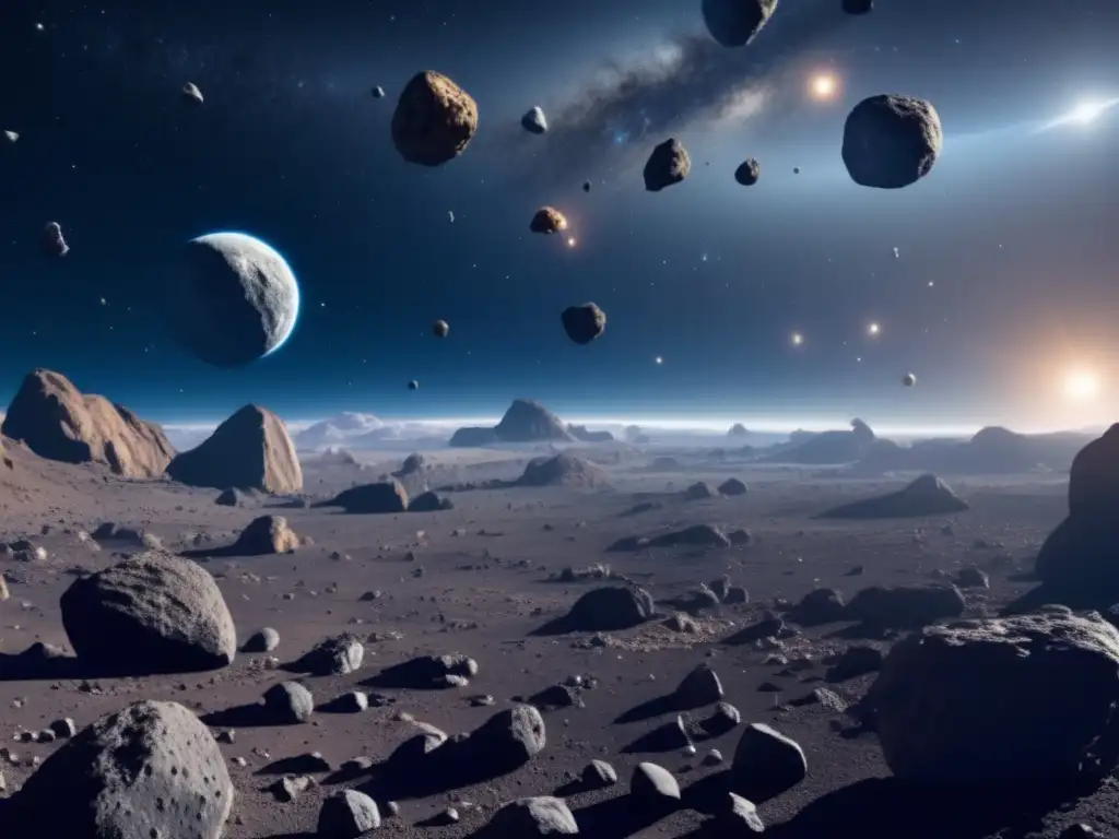 Propiedad de asteroides y poderío económico: Imagen detallada de un campo de asteroides con formas y texturas únicas