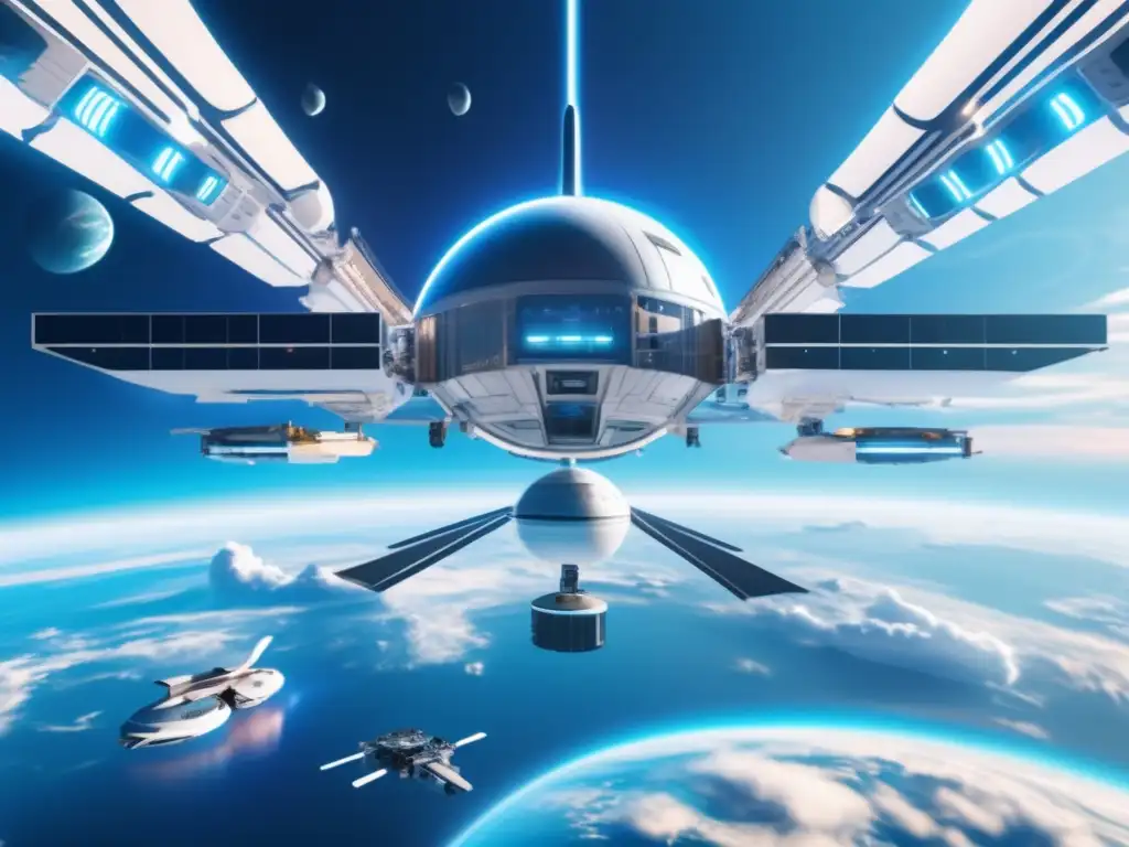 Proyecto Defensa Planetaria ESA: Estación espacial futurista en órbita terrestre, con diseño moderno y avanzados sistemas de defensa