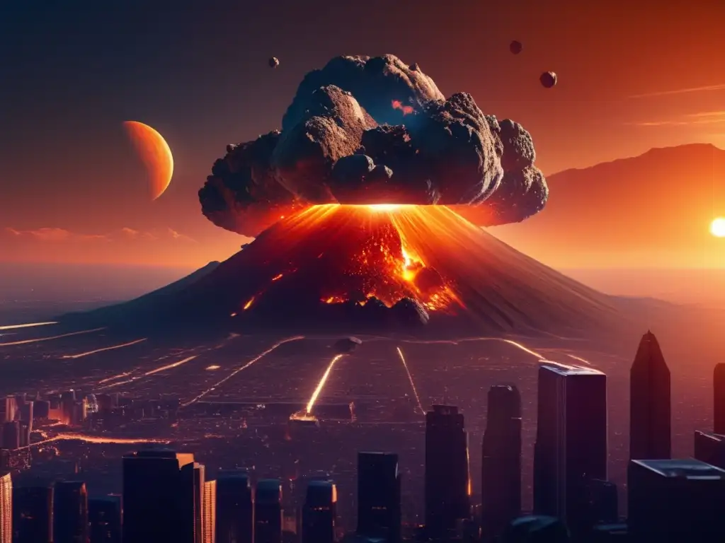 Realidad aumentada visualizando asteroides en ciudad al atardecer
