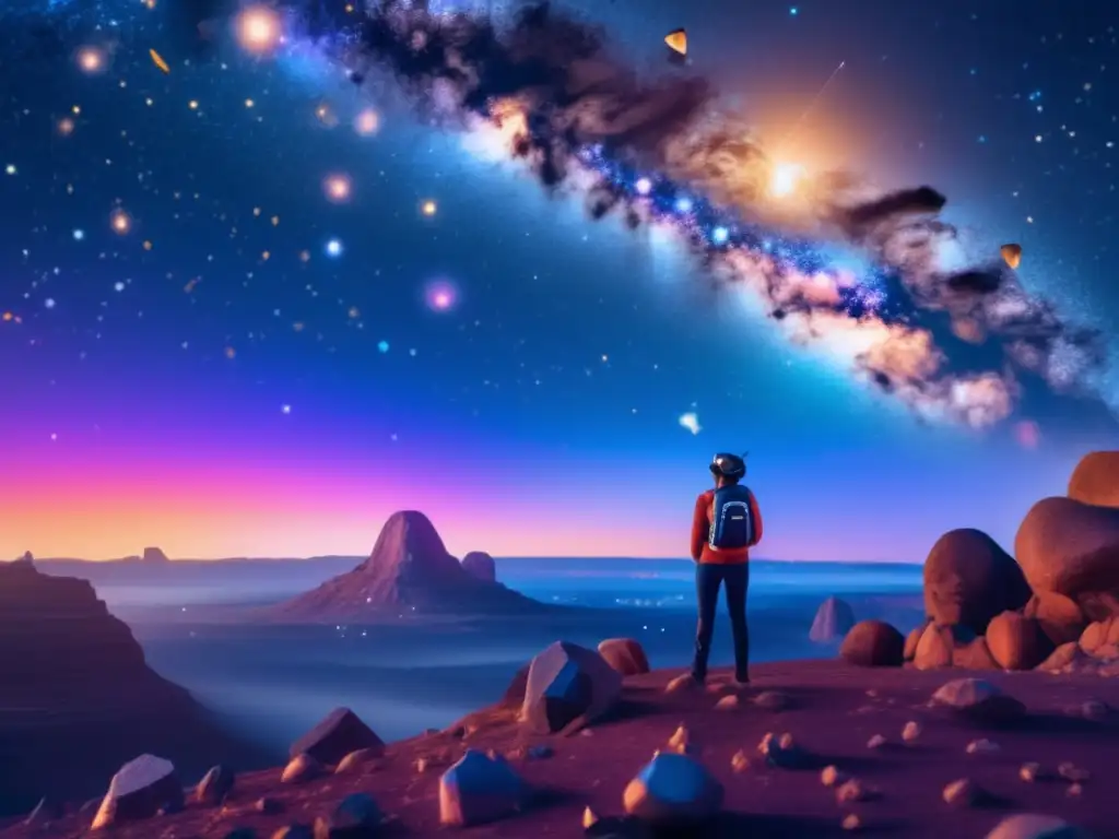 Realidad aumentada para visualizar asteroides en una noche estrellada con asombro y maravilla