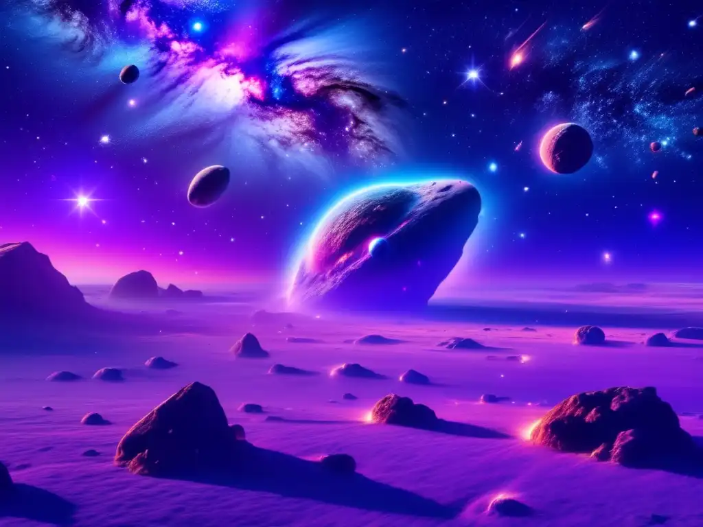 Realidad Virtual en el Espacio Exterior: Nebulosa vibrante rodeada de estrellas y asteroides flotantes