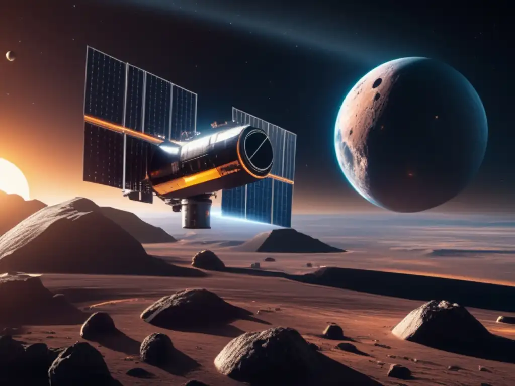 Reciclaje espacial de asteroides: estación espacial futurista, astronautas, experimentos y tecnología avanzada