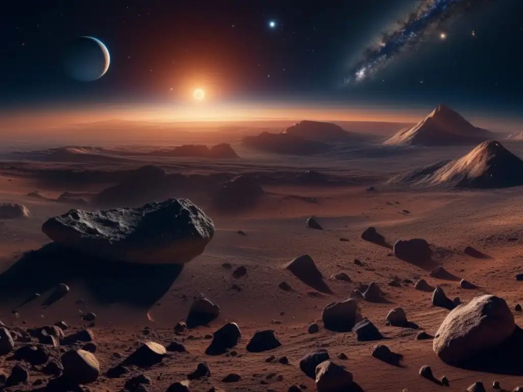 Relatos cortos sobre asteroides en un cautivador paisaje cósmico de impactante detalle y belleza